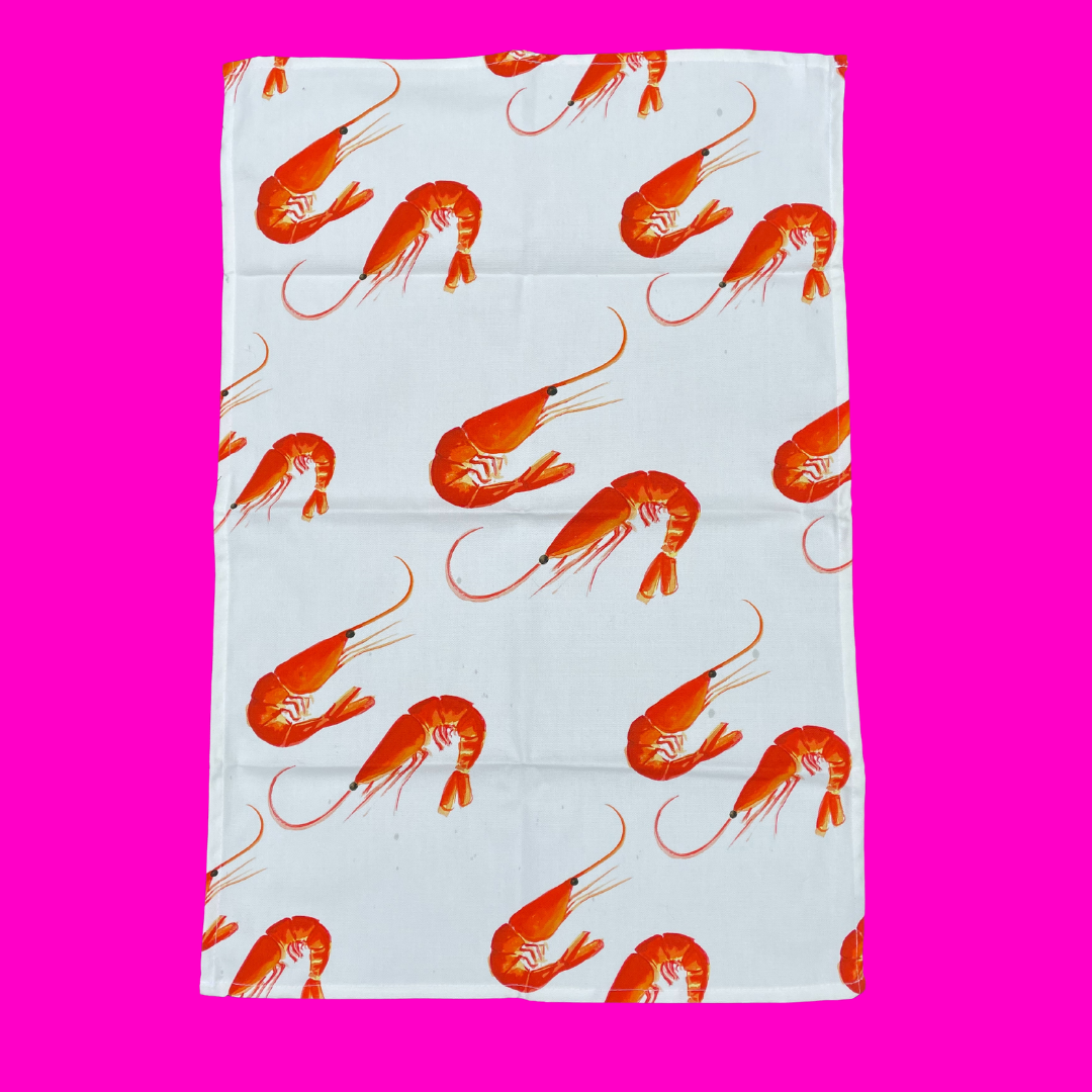 Oh So Bright Prawns Tea Towel