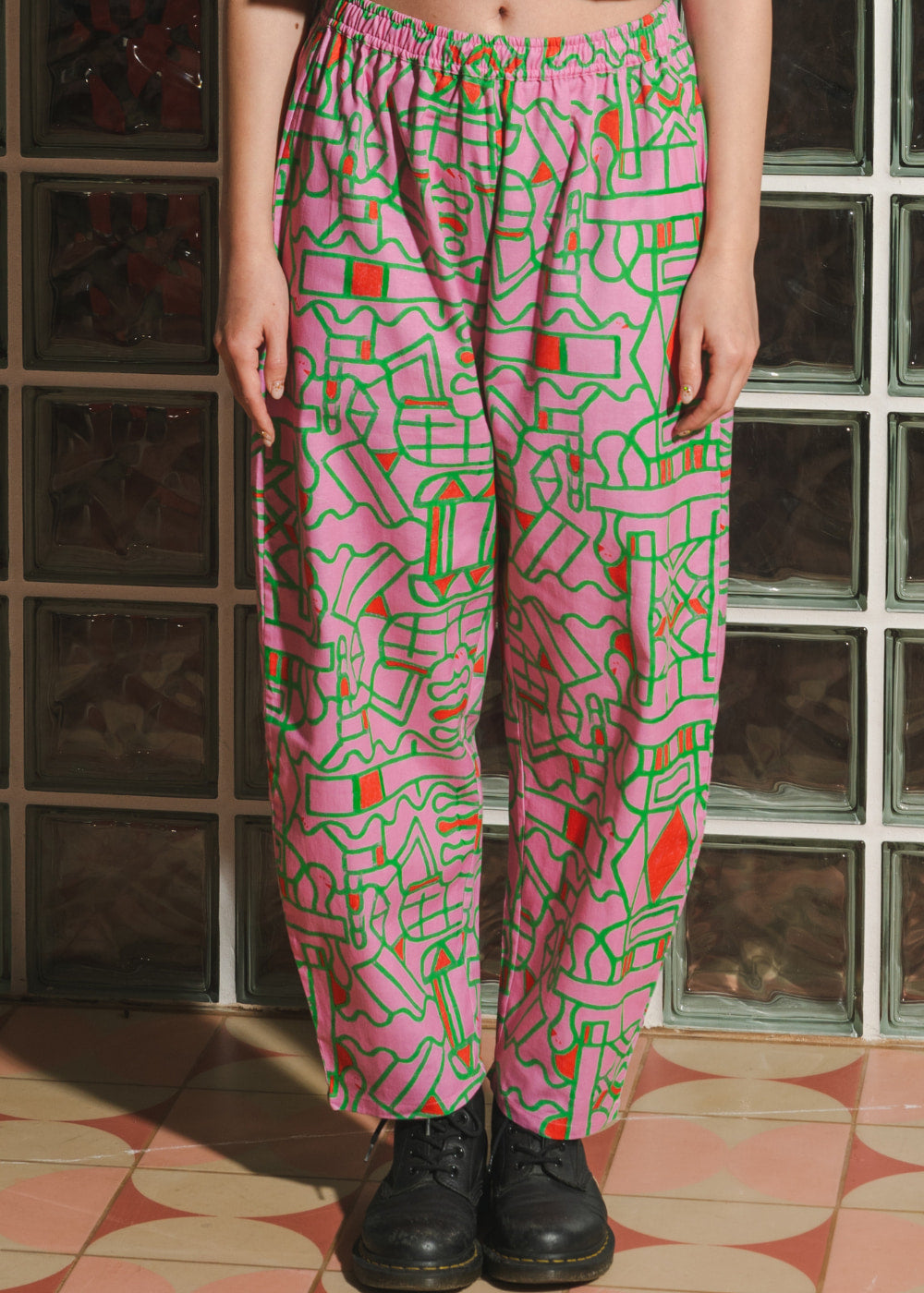 Organic Cotton & Linen Balloon Trousers in Blush Horizon