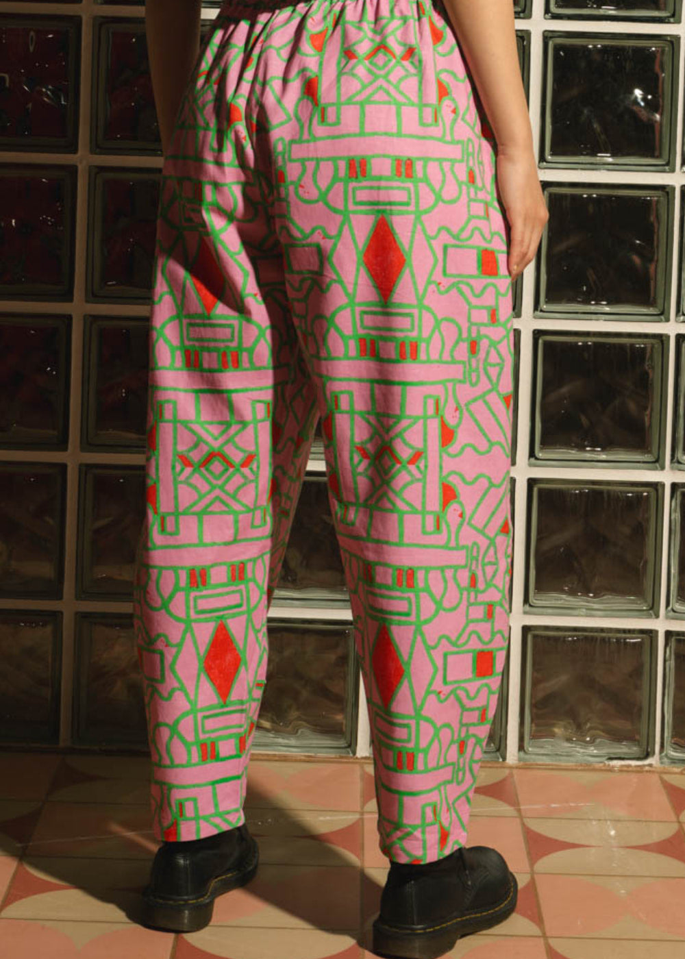 Organic Cotton & Linen Balloon Trousers in Blush Horizon