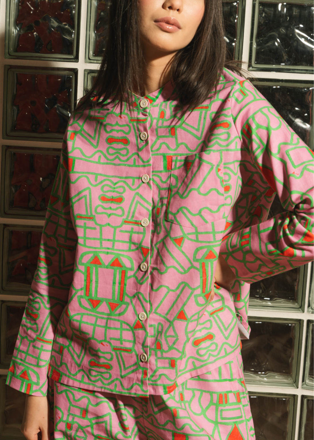 Organic Cotton and Linen Shirt in Blush Horizon