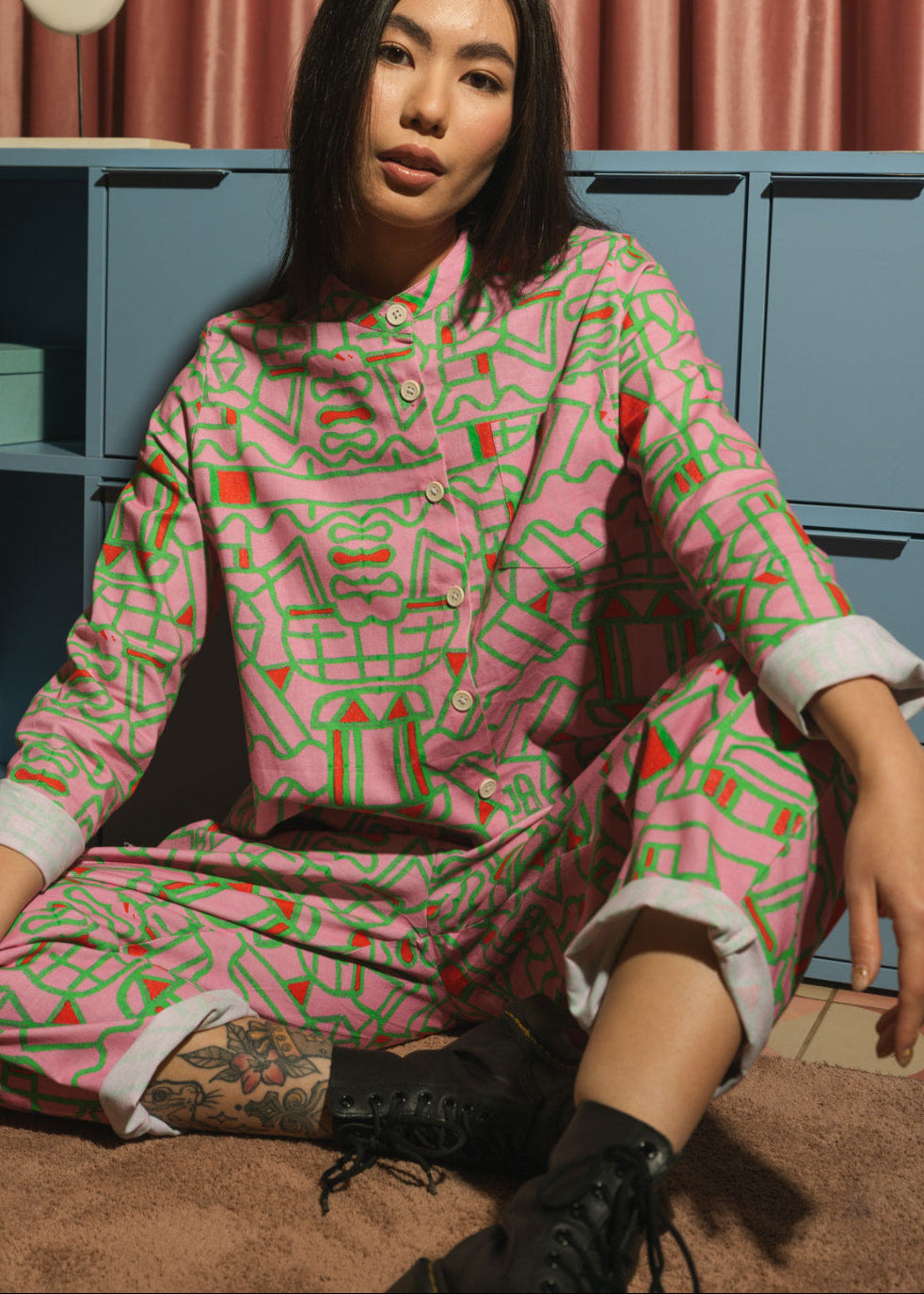 Organic Cotton and Linen Shirt in Blush Horizon