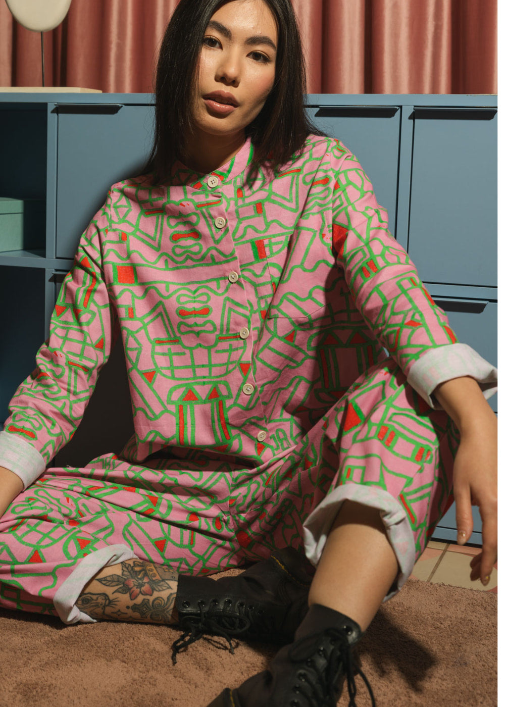 Organic Cotton & Linen Balloon Trousers in Blush Horizon