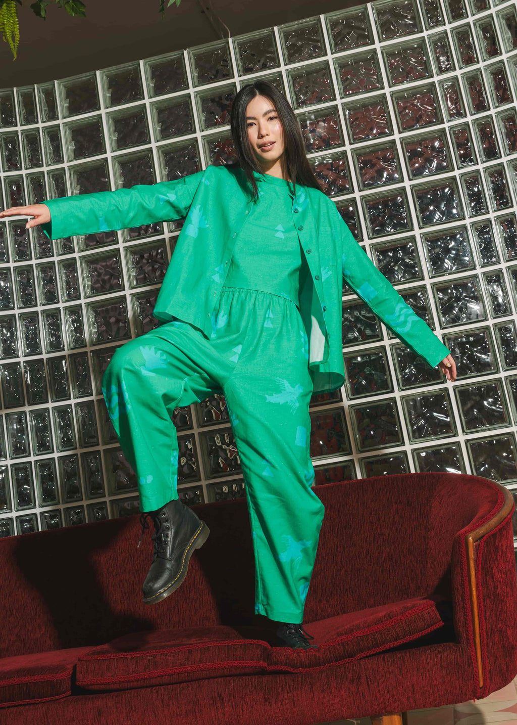 Organic Cotton & Linen Balloon Trousers in Meadow Flow