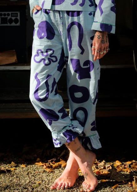 Organic Cotton Pyjama Bottoms in Blue Things Print