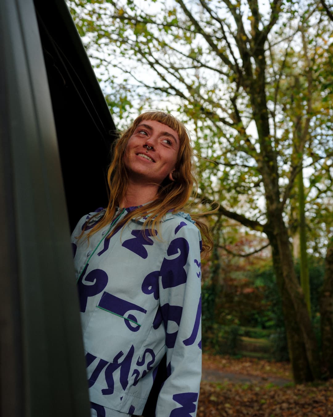 Organic Cotton Pyjama Shirt in Blue with Things Print