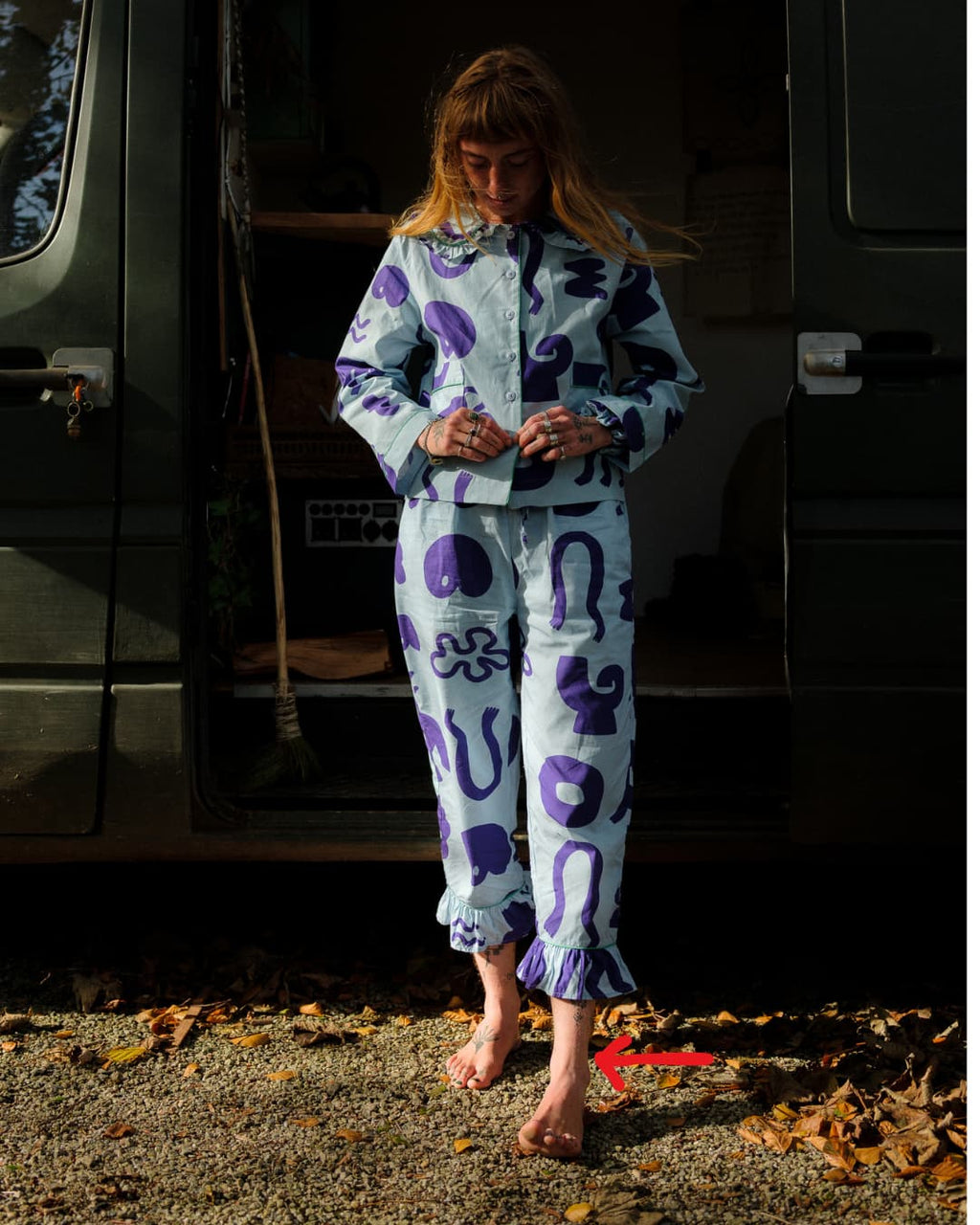 Organic Cotton Pyjama Bottoms in Blue Things Print