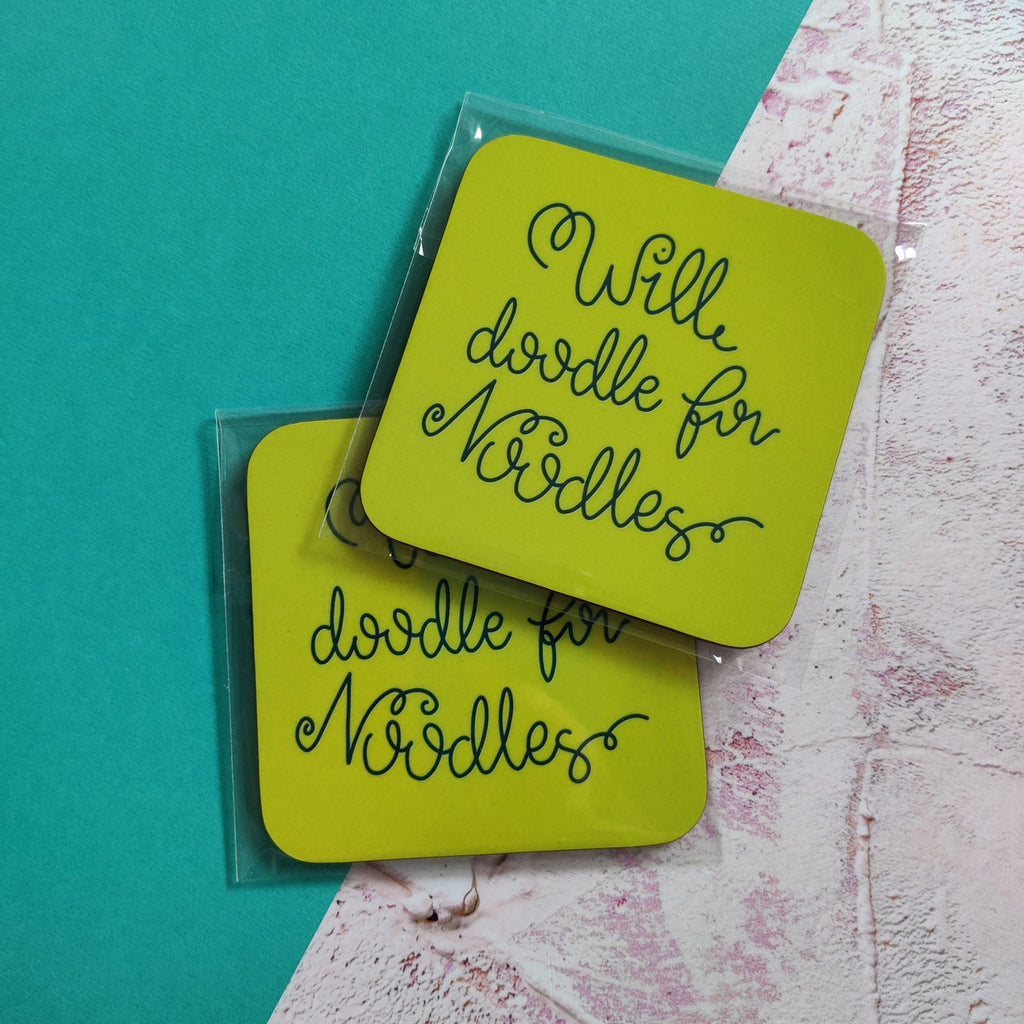 Will Doodle for Noodles Square Coaster