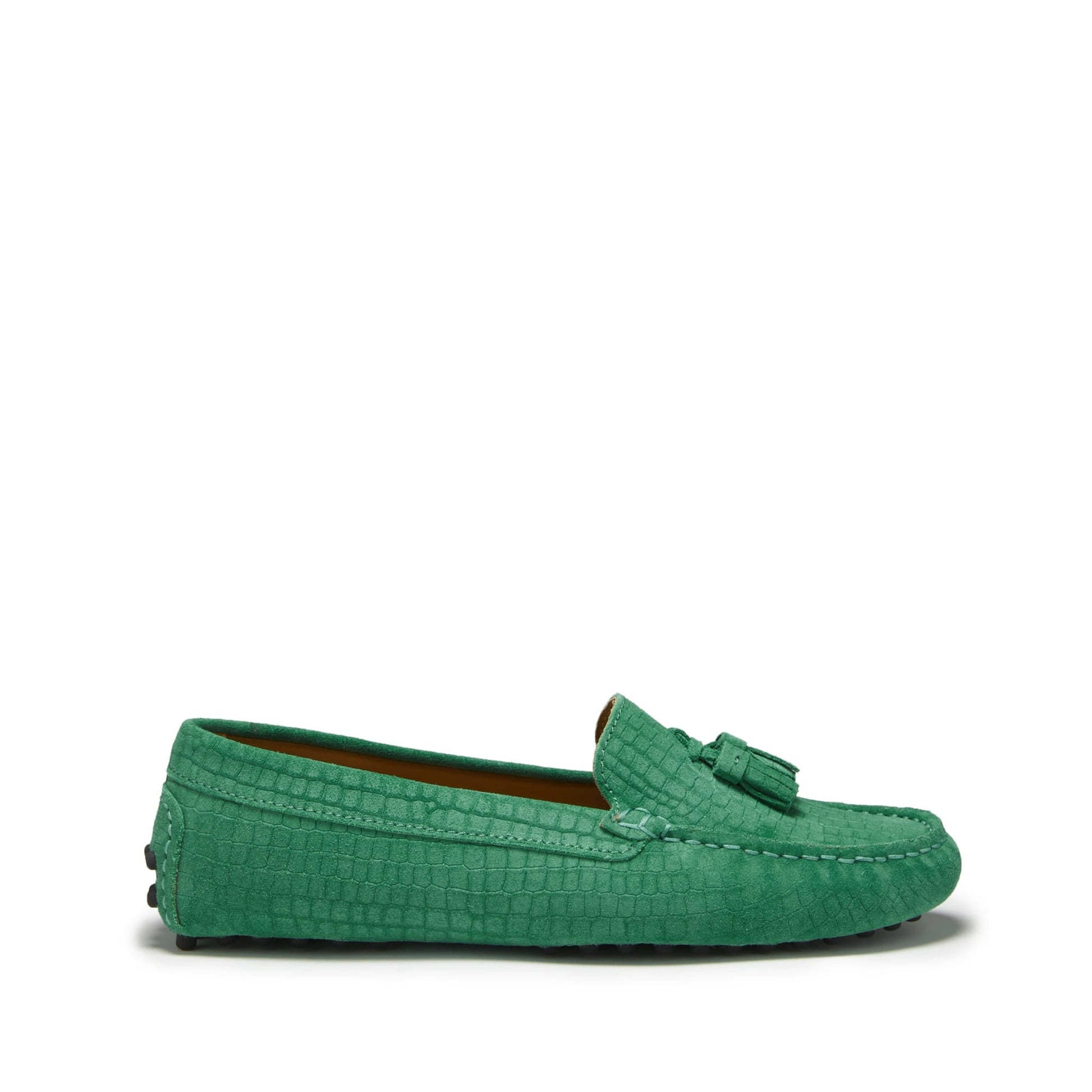 Women's Emerald Tasselled Driving Loafers in Embossed Suede