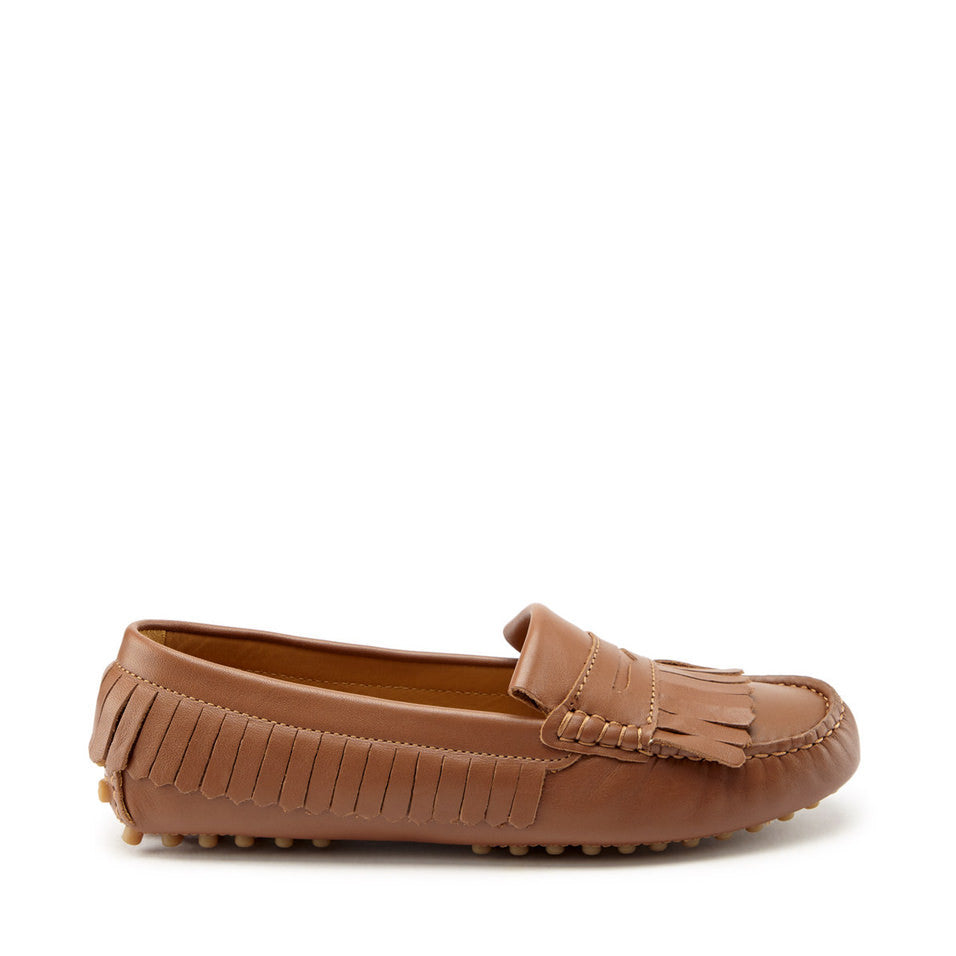 Women's Light Tan Fringed Leather Driving Loafers