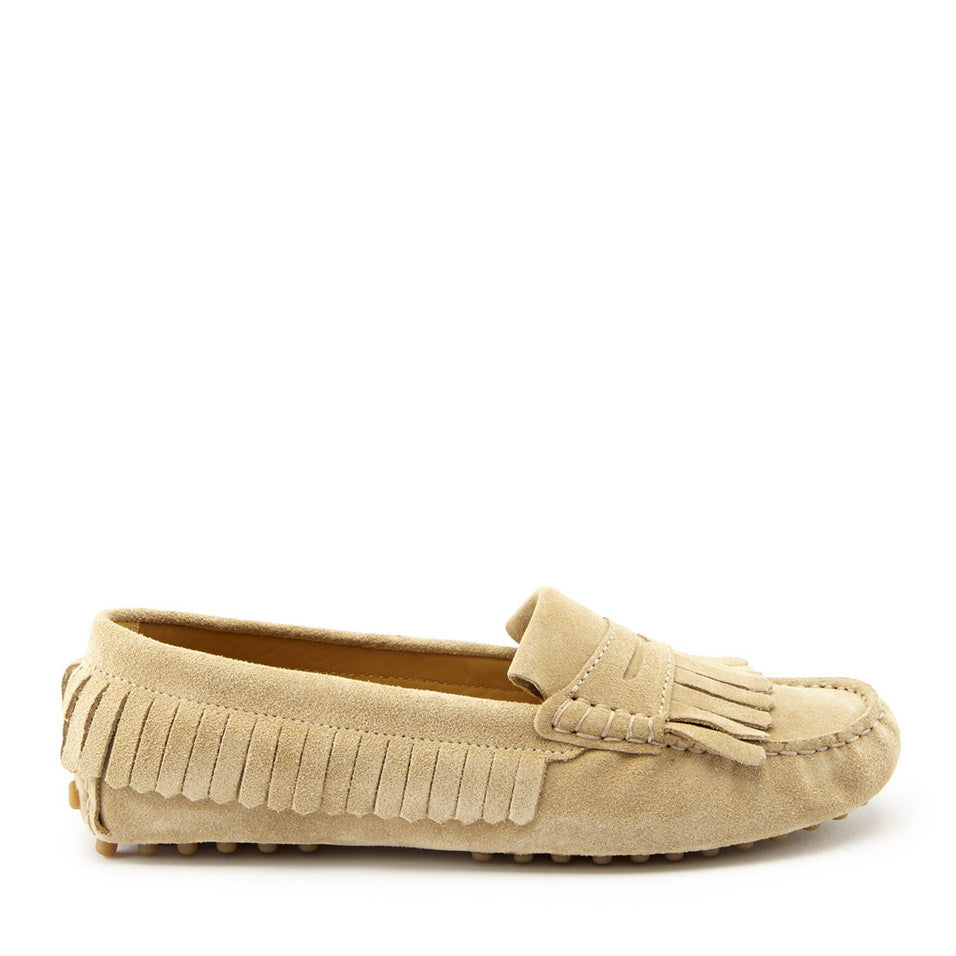 Women's Taupe Suede Fringed Driving Loafers