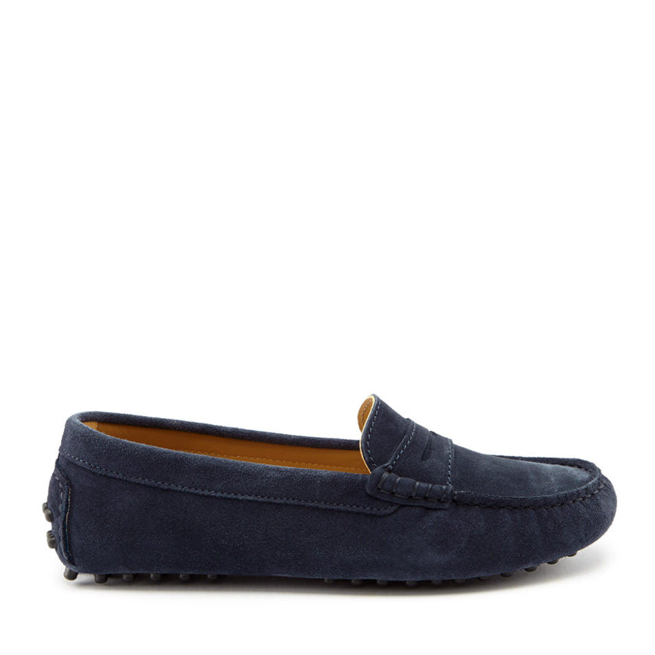 Women's Navy Blue Suede Penny Loafers
