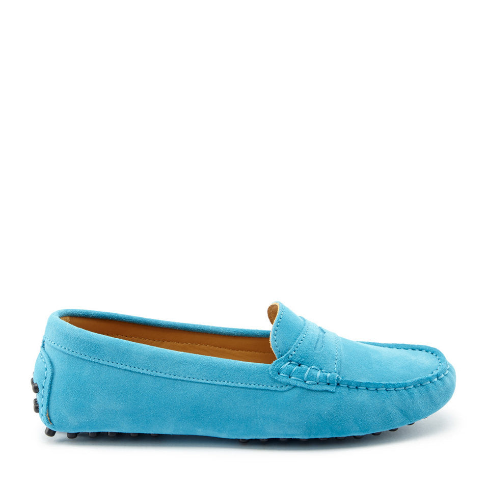 Turquoise Suede Penny Driving Loafers for Women