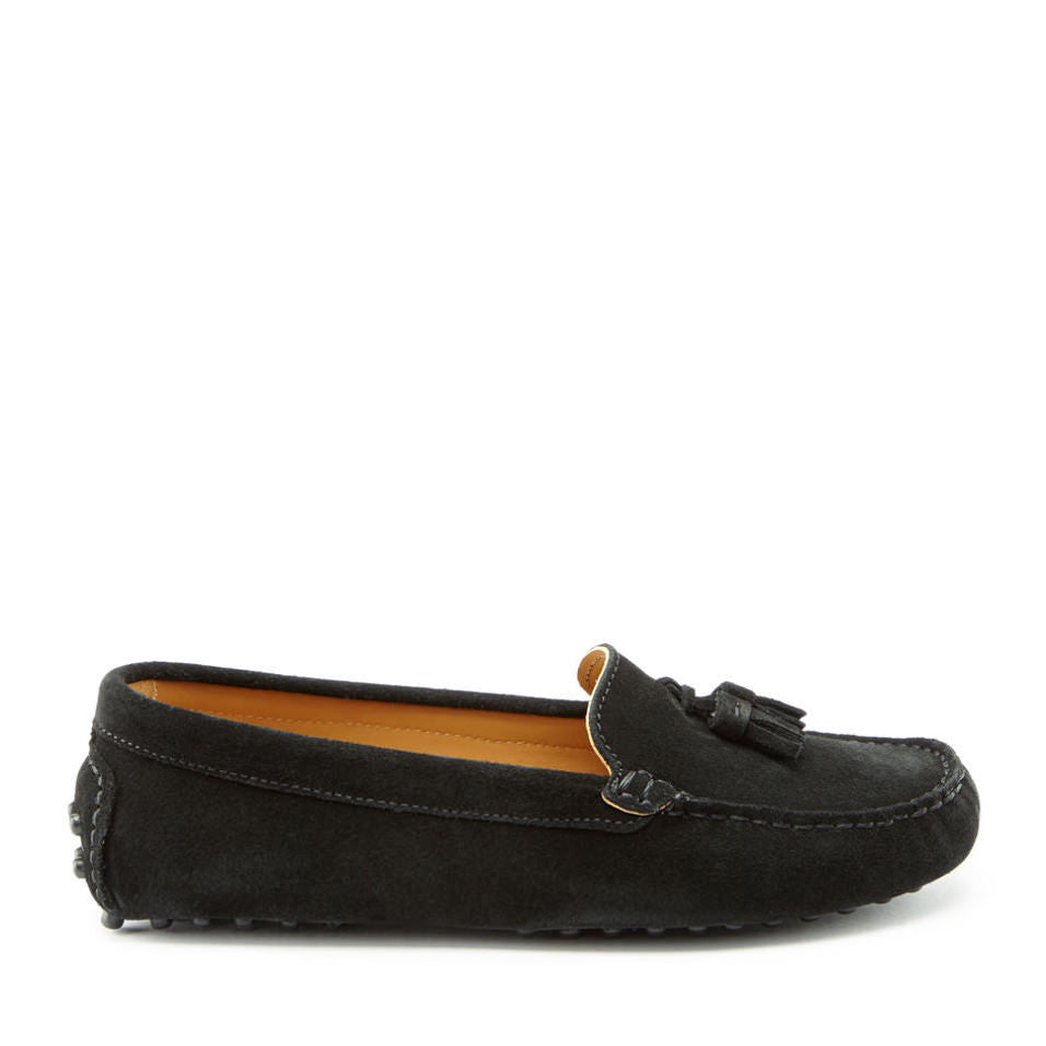Women's Black Suede Tasselled Driving Loafers