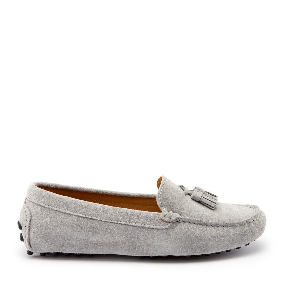 Women's Dove Grey Tasselled Driving Loafers in Suede