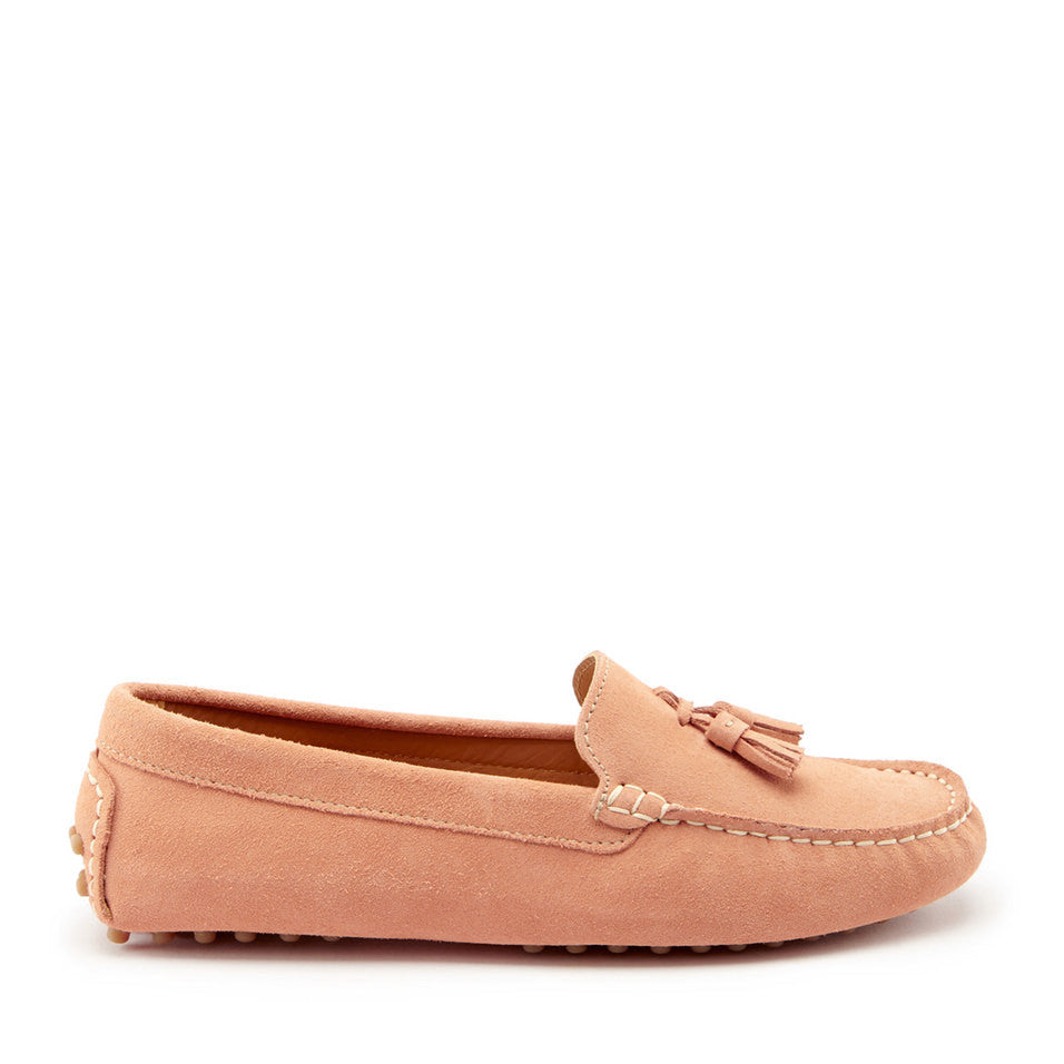Women's Peach Suede Tasselled Driving Loafers