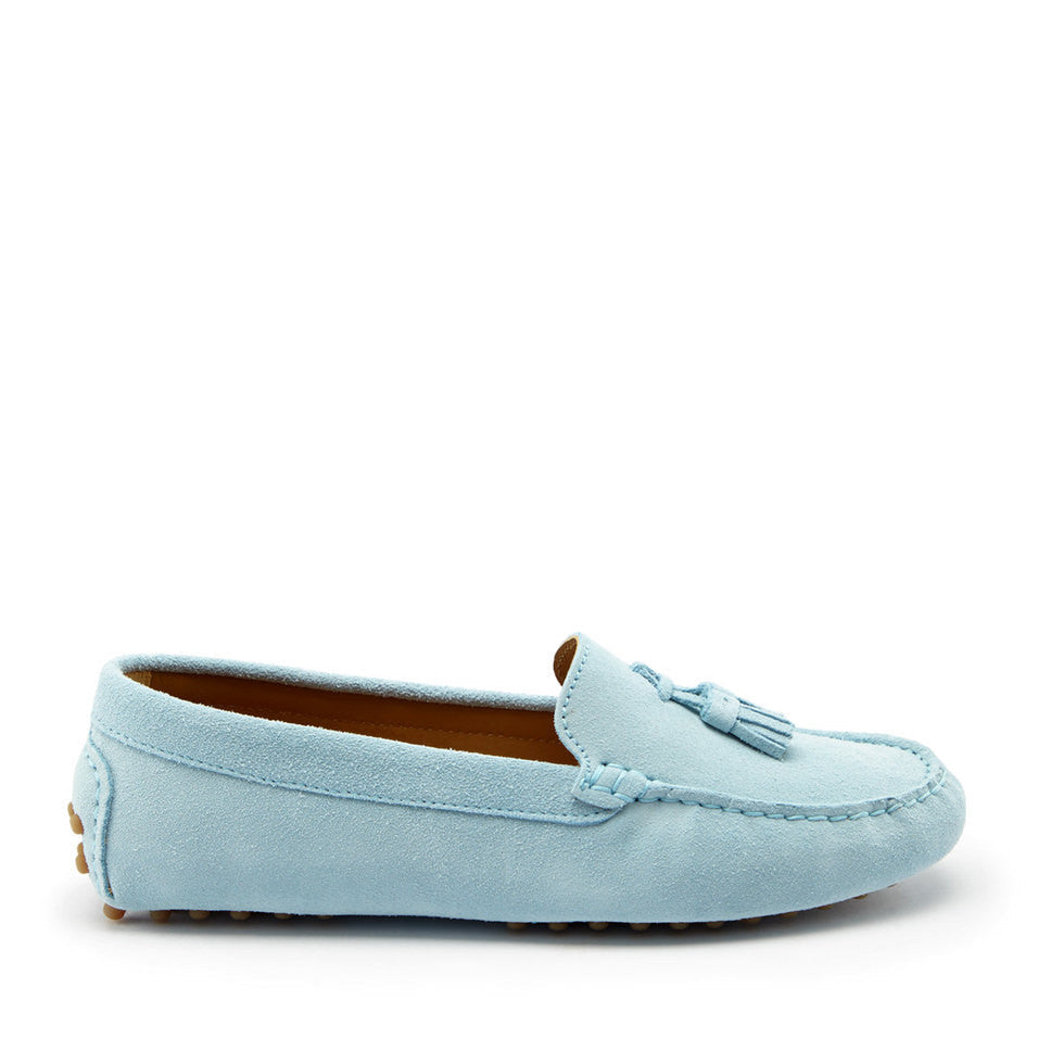 Women's Sky Blue Suede Tasselled Driving Loafers