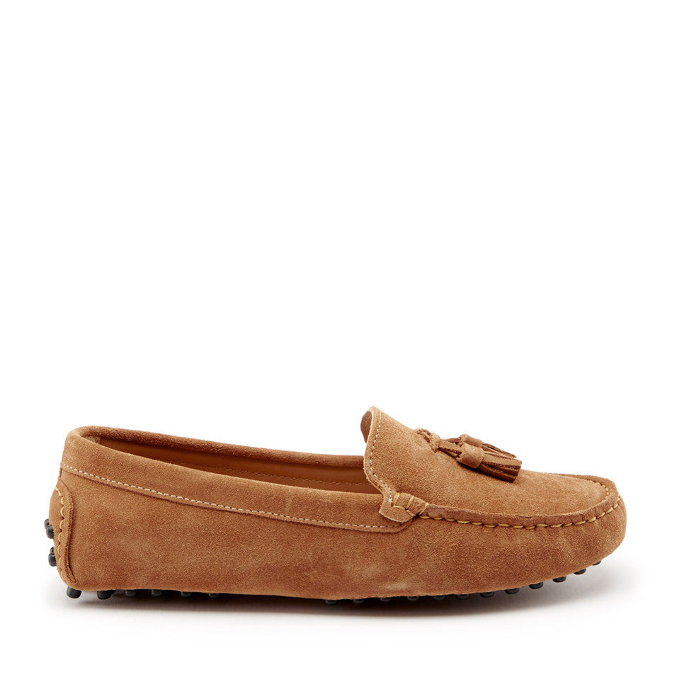 Women's Tasselled Driving Loafers in Tobacco Suede