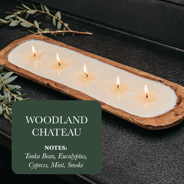 5 Wick Woodland Chateau Soy Candle in Carved Dough Bowl
