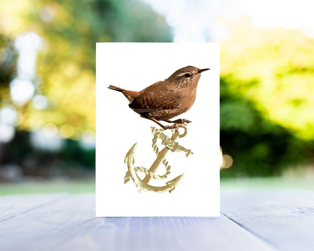 Wren and Anchor Christmas Card