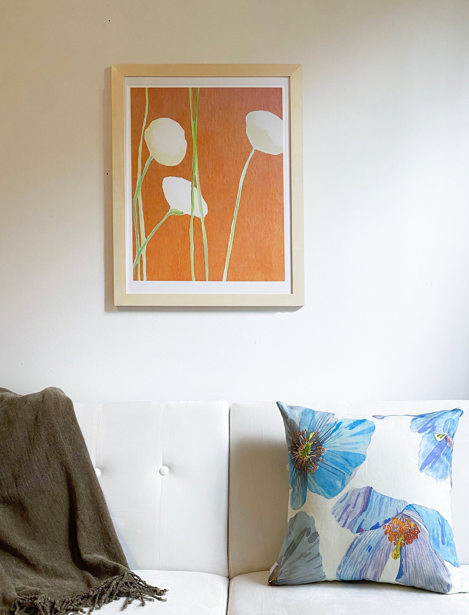 Cream Flowers on Orange Art Print