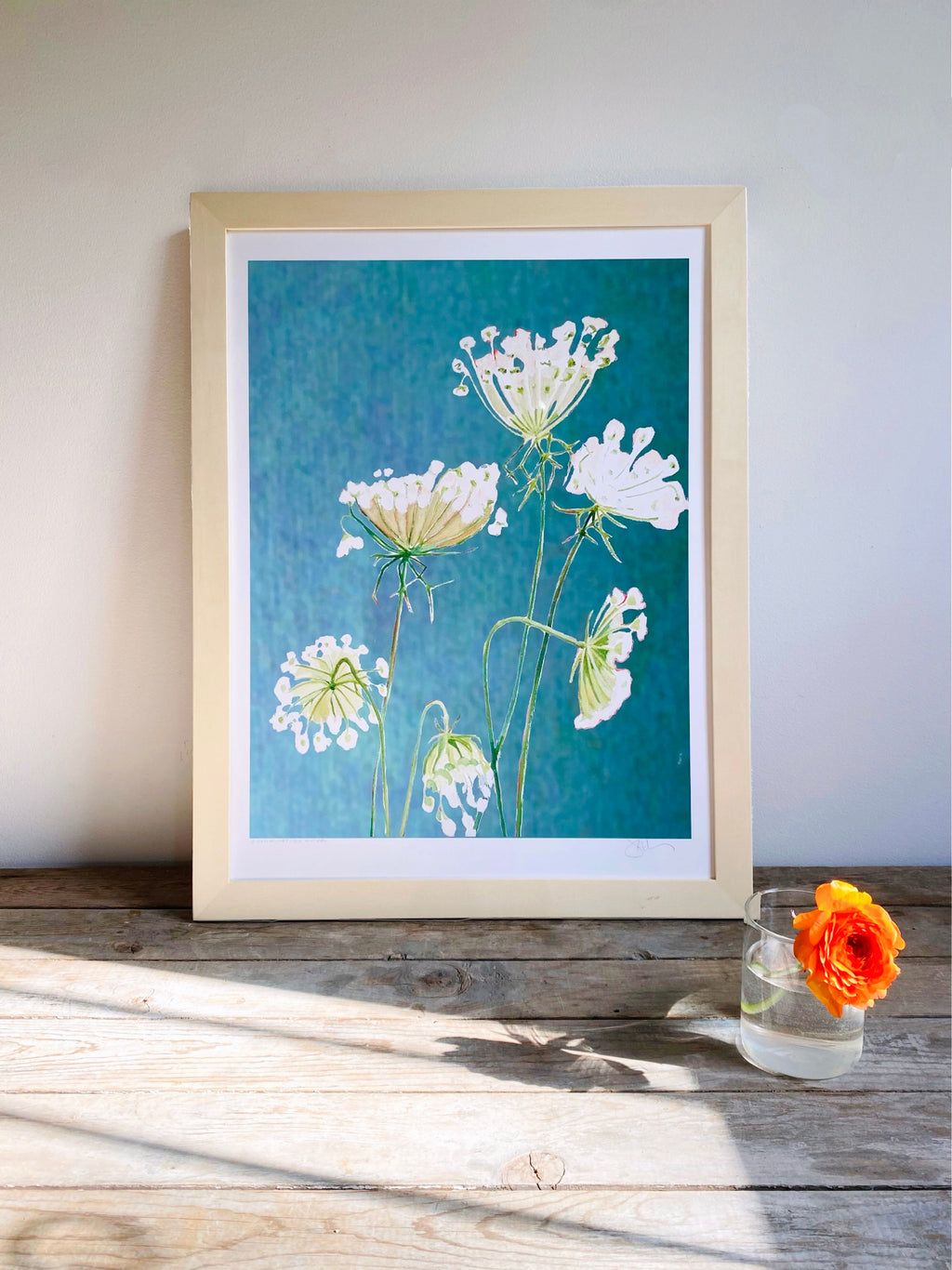 Queen Anne's Lace on Teal Art Print