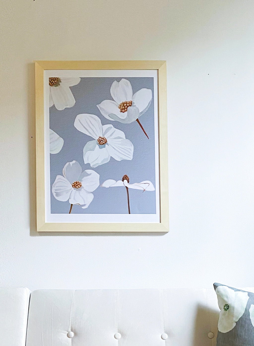 Dogwood Blossoms on Grey Art Print