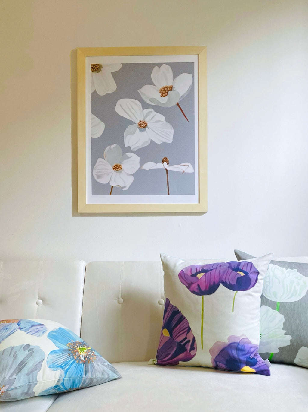 Dogwood Blossoms on Grey Art Print