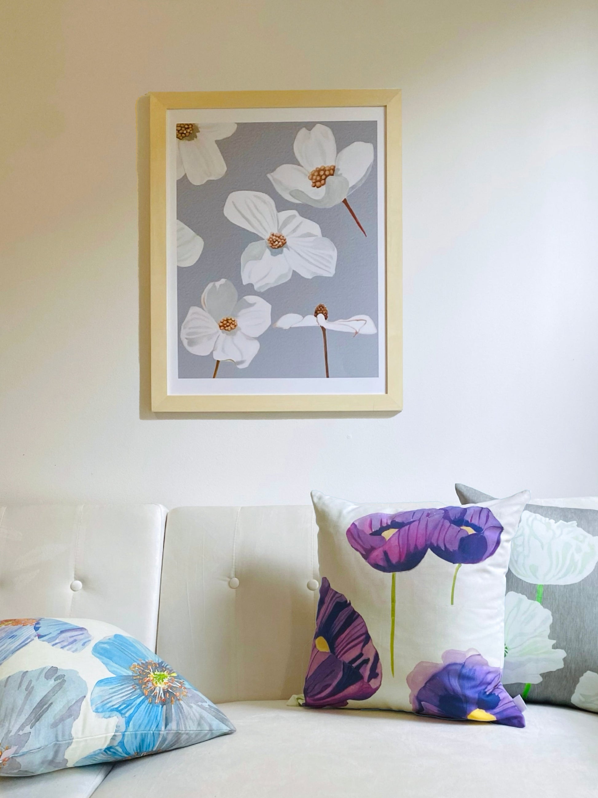 Dogwood Blossoms on Grey Art Print