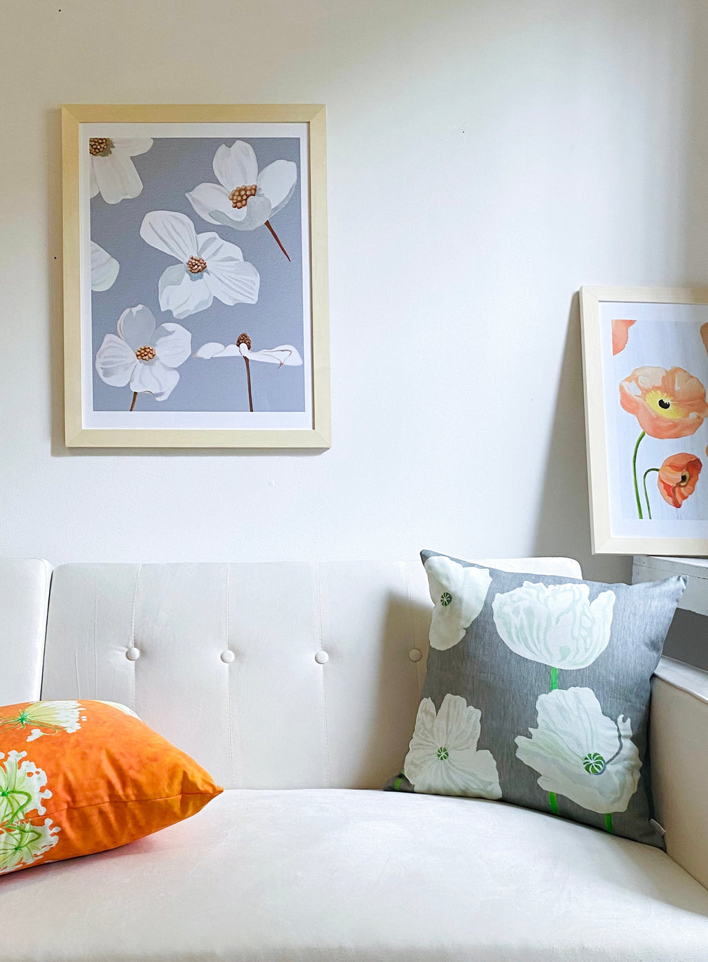 Dogwood Blossoms on Grey Art Print