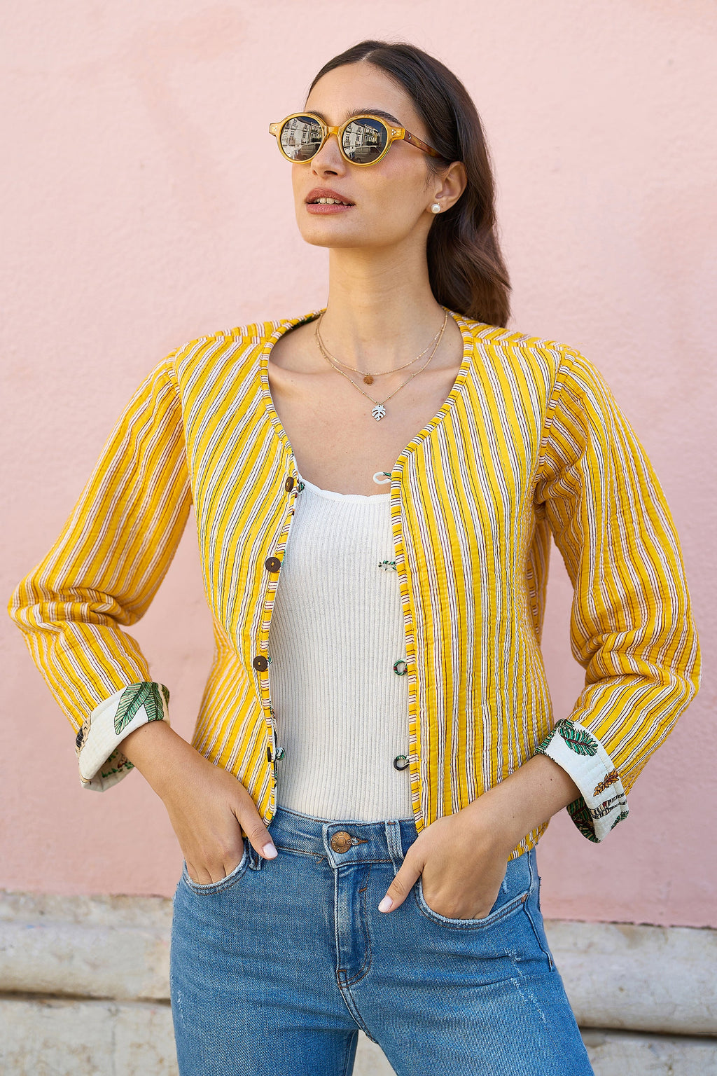 Yumi White Animal Reversible Cotton Quilted Jacket