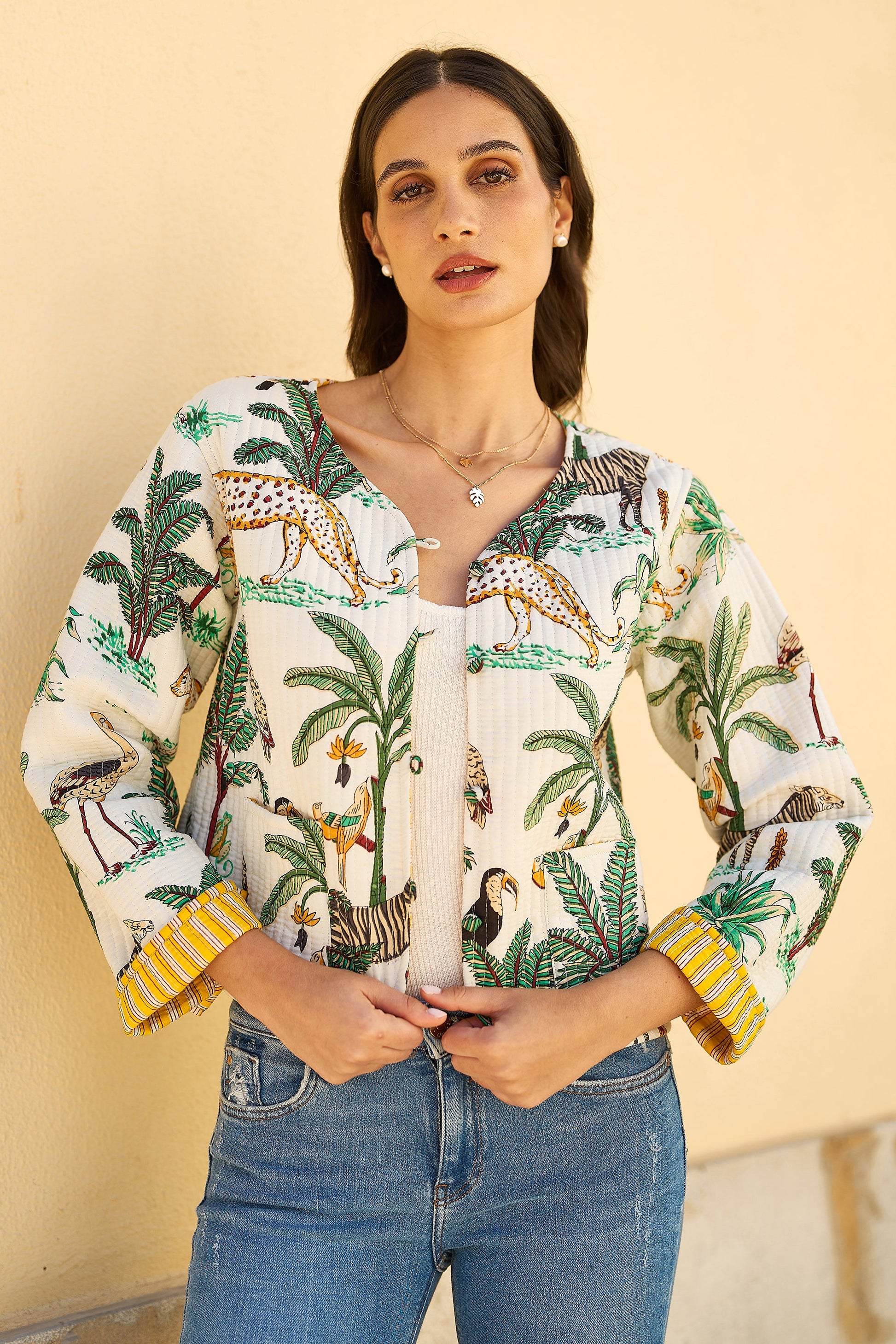 Yumi White Animal Reversible Cotton Quilted Jacket