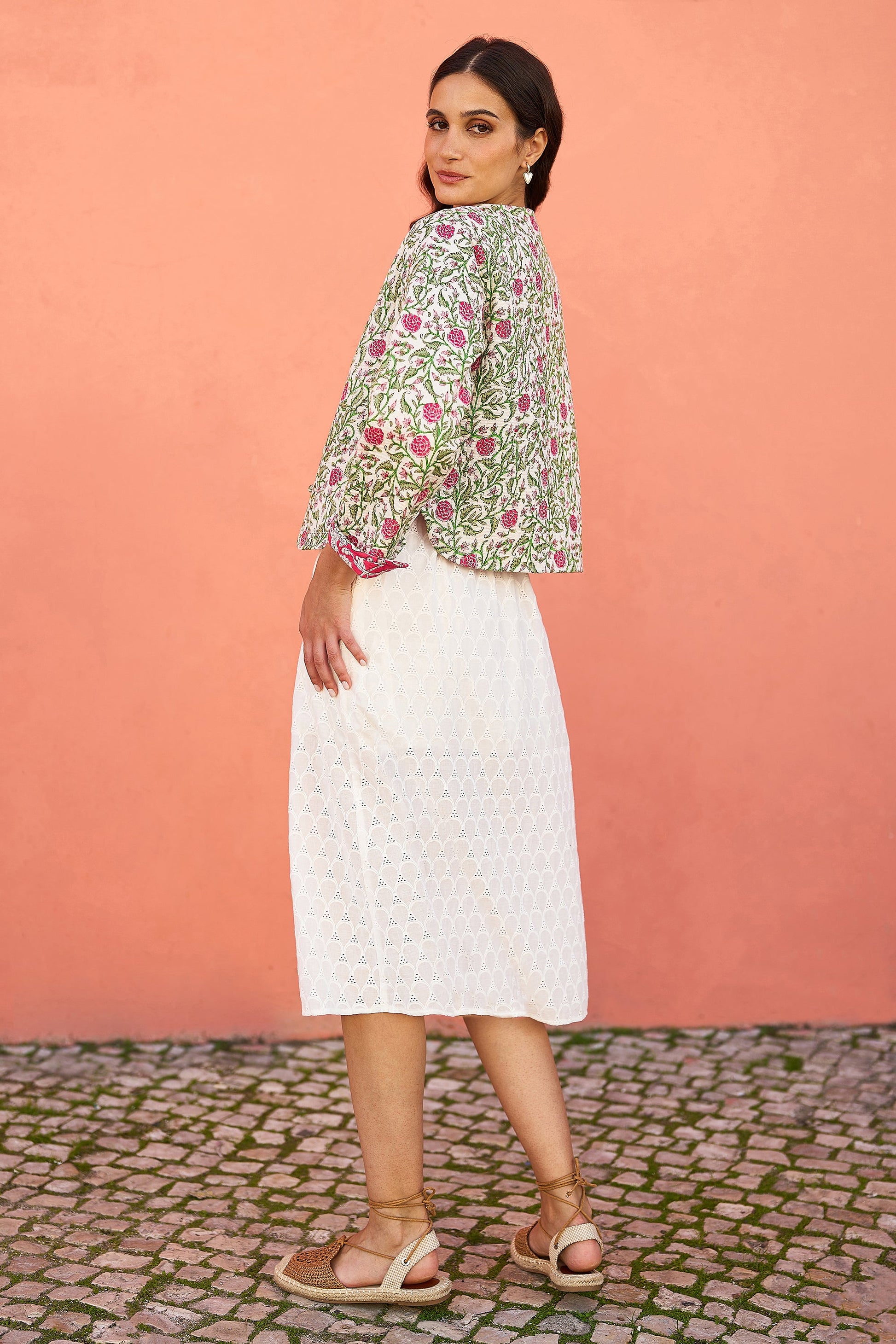 Yumi Pink Floral Reversible Cotton Quilted Jacket