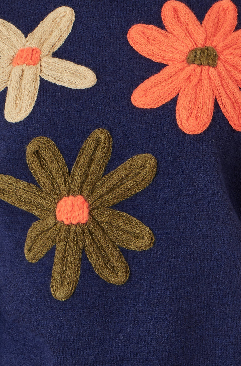 Yumi Navy Knitted High Neck Jumper With Applique Flowers