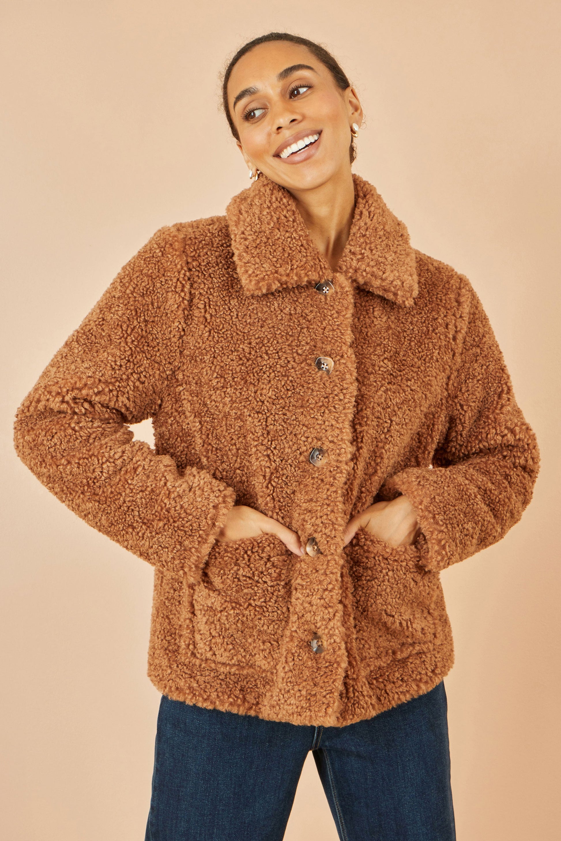 Yumi Brown Short Teddy Bear Jacket