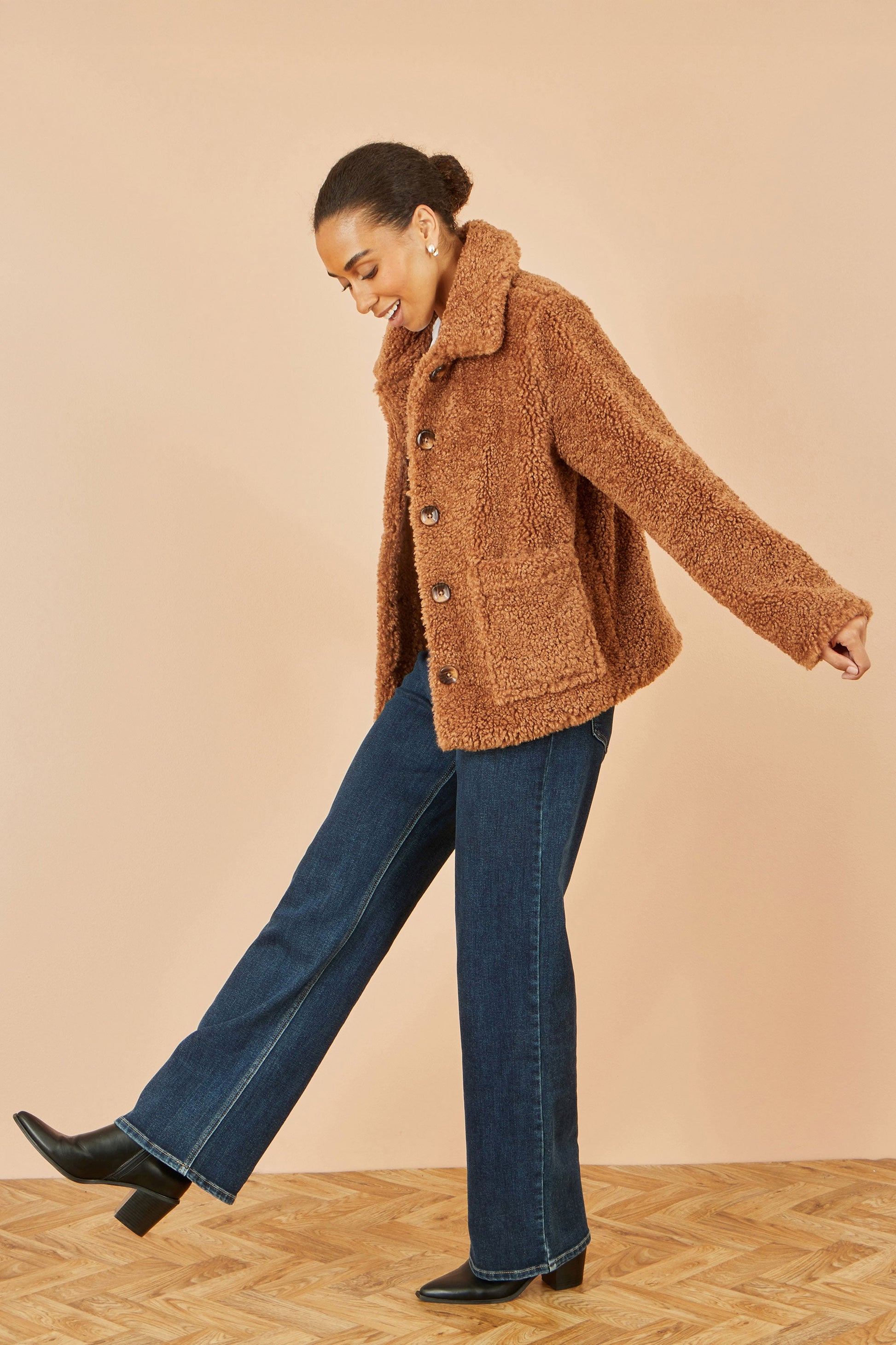 Yumi Brown Short Teddy Bear Jacket