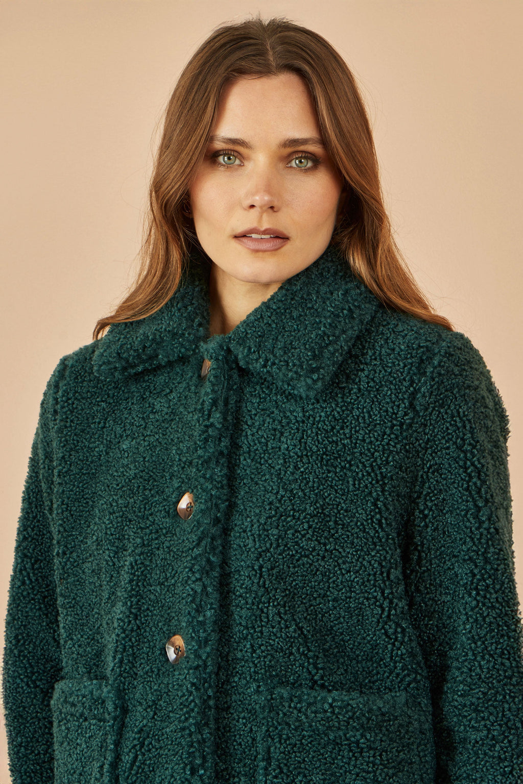Yumi Green Short Teddy Bear Jacket