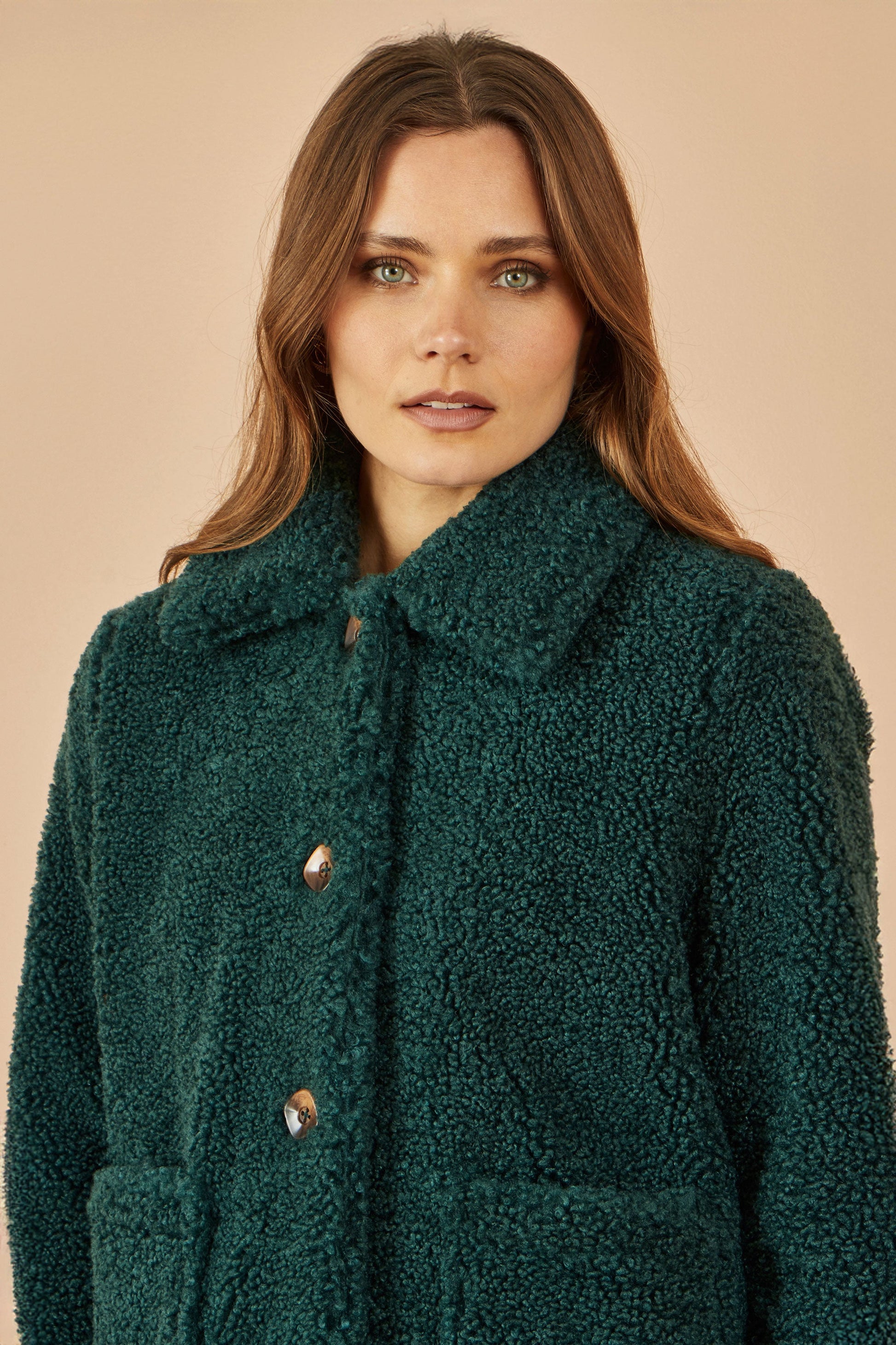 Yumi Green Short Teddy Bear Jacket