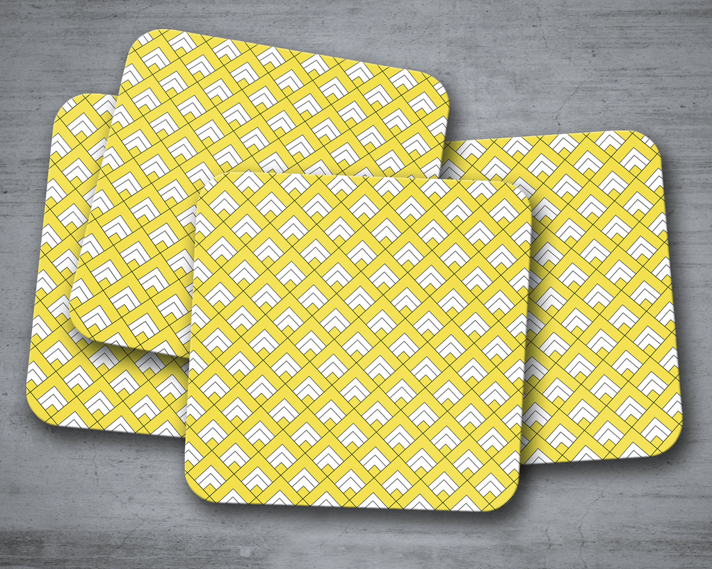 Yellow and White Geometric Tiles Design Coasters, Table Decor Drinks Mat