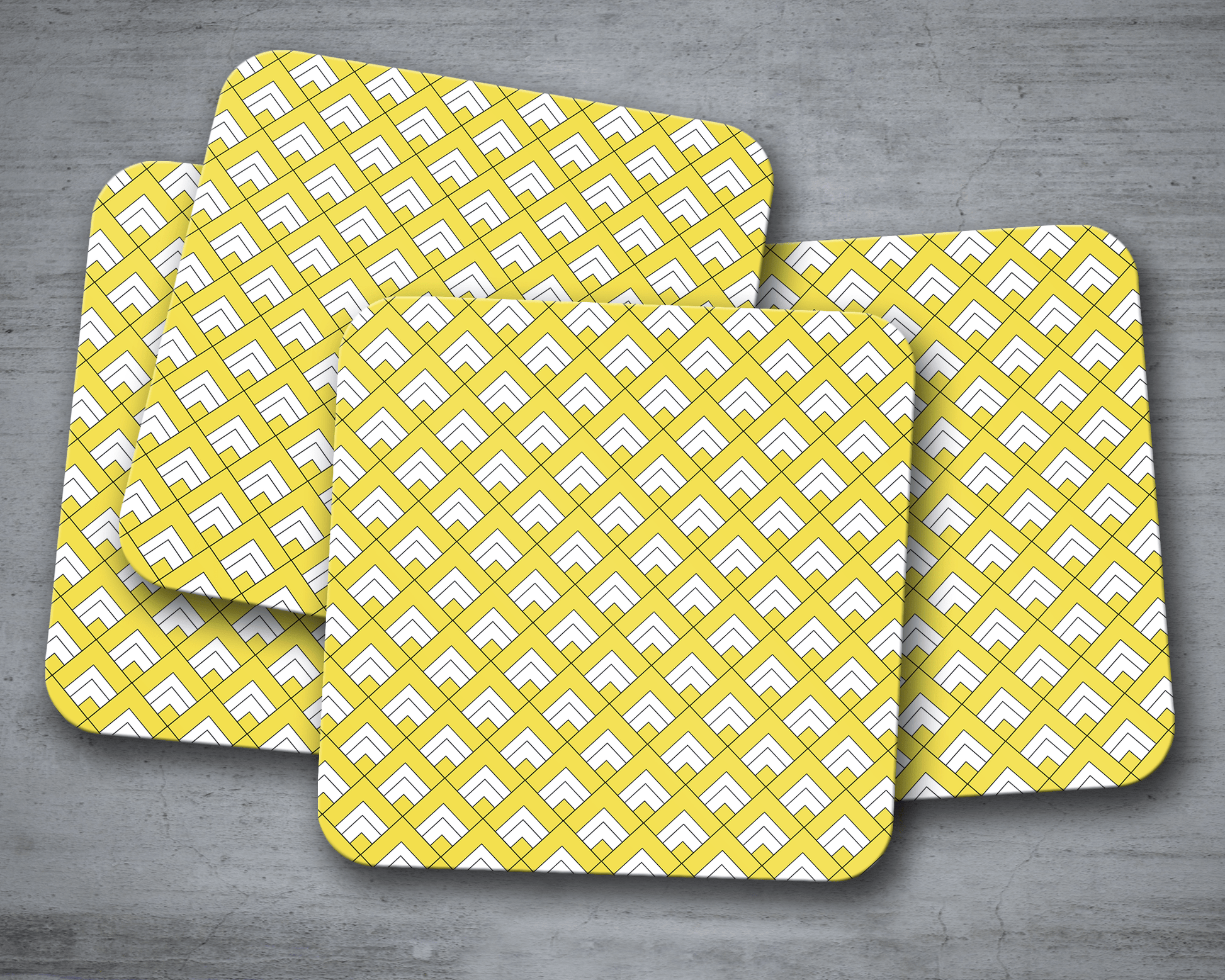 Yellow and White Geometric Tiles Design Coasters, Table Decor Drinks Mat