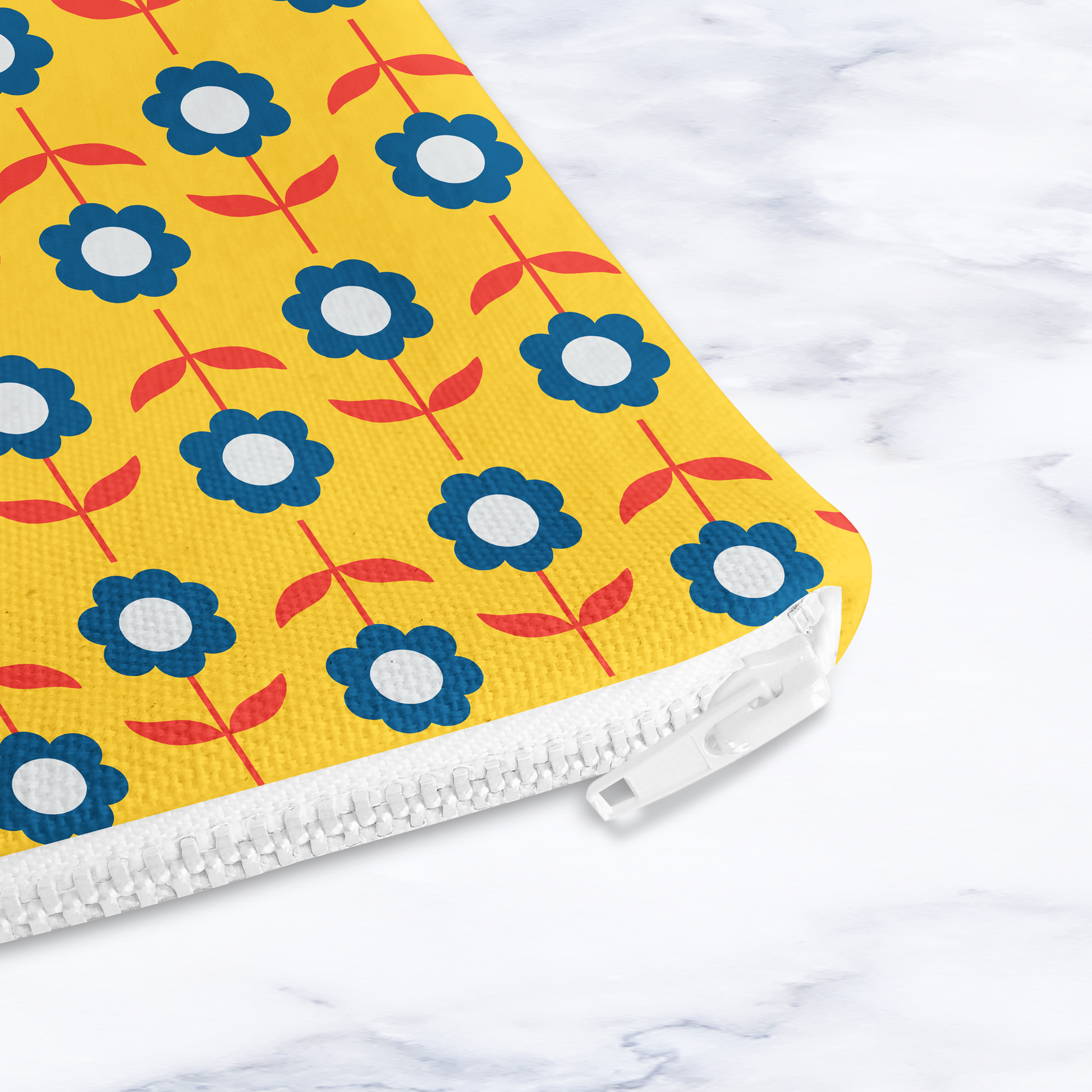 Bright Yellow Retro Flowers Make Up Bag