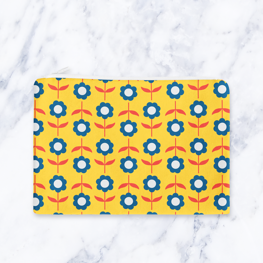 Bright Yellow Retro Flowers Make Up Bag