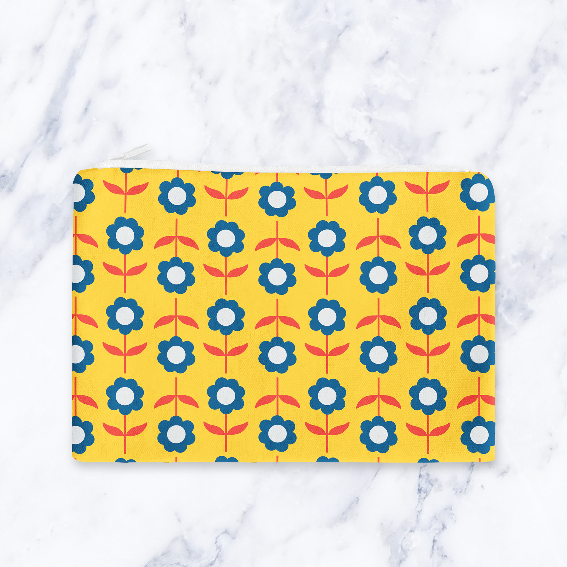 Bright Yellow Retro Flowers Make Up Bag