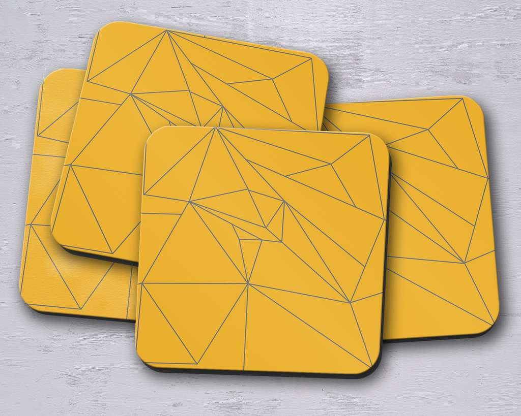 Yellow and Grey Lines Contemporary Coasters, Table Decor Drinks Mat