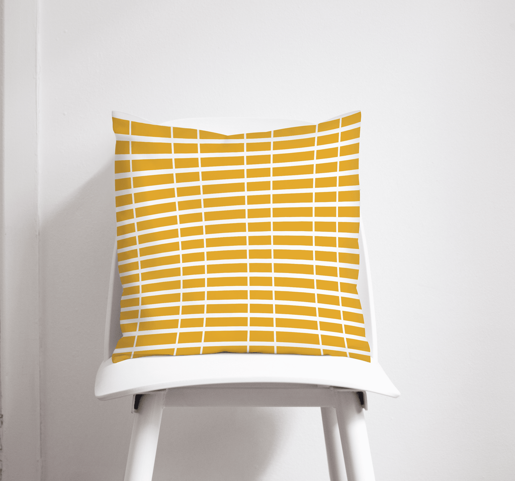 Yellow Cushion with a White Striped Lines Geometric Design, Throw Pillow