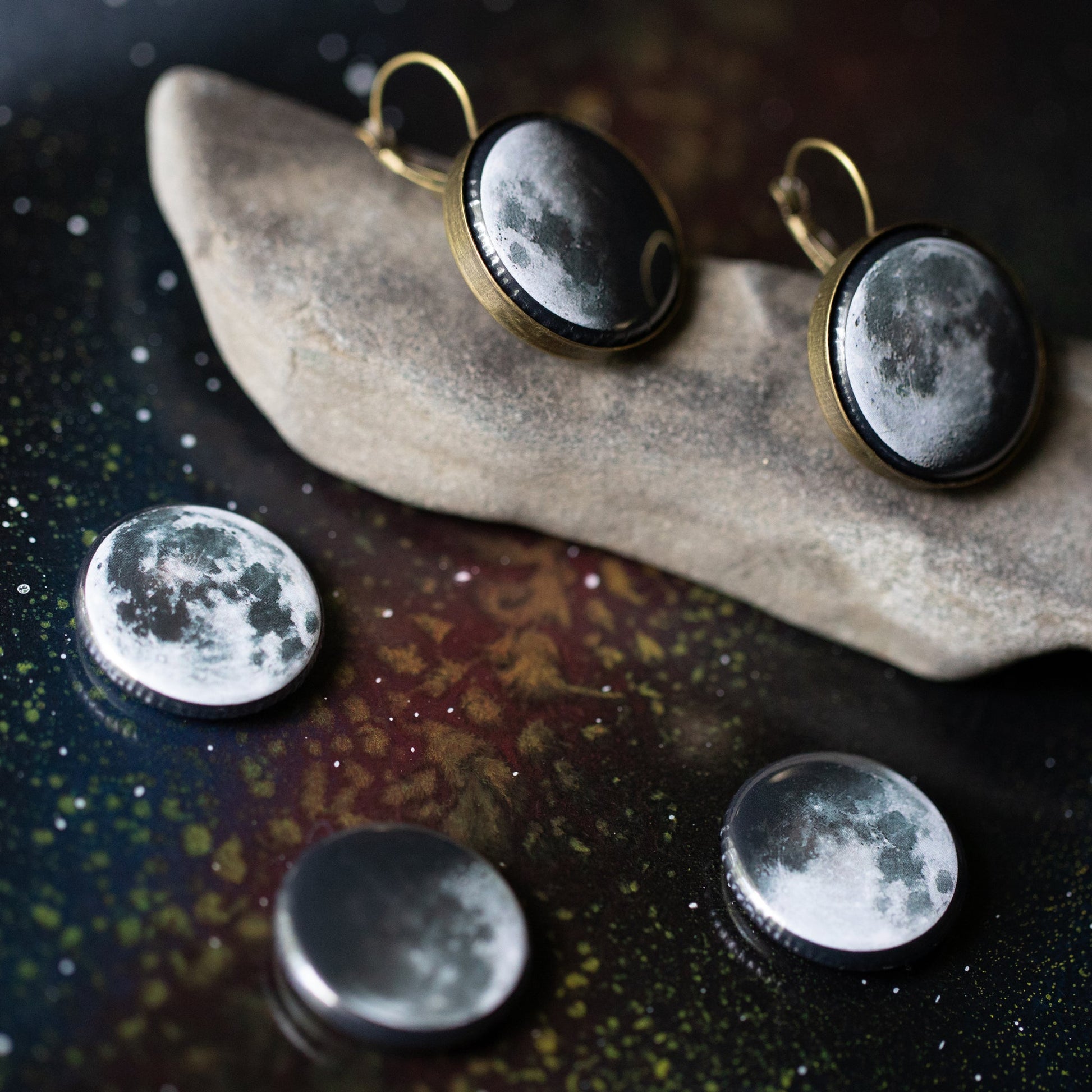 Interchangeable Moon Phase Earrings in Silver or Bronze