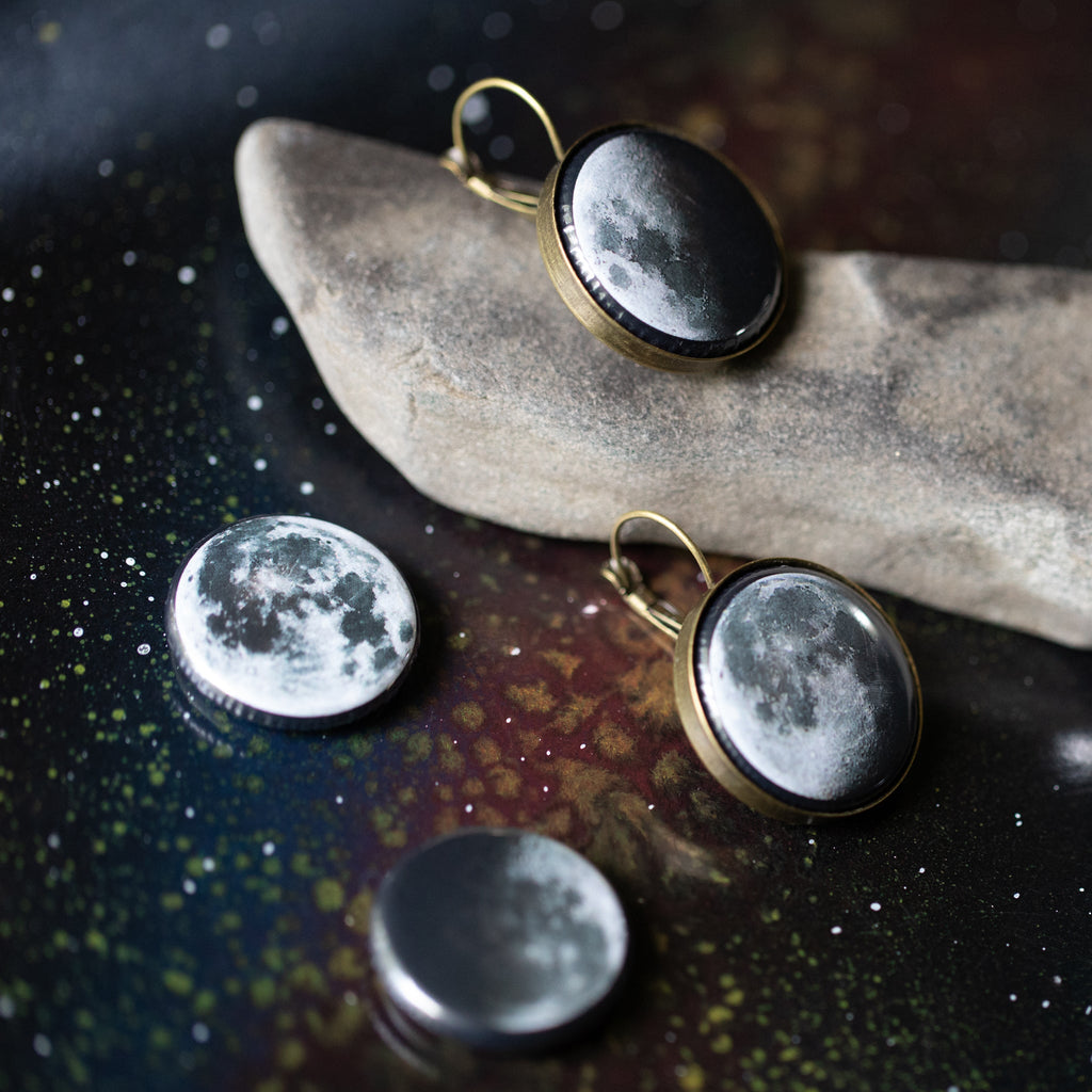 Interchangeable Moon Phase Earrings in Silver or Bronze