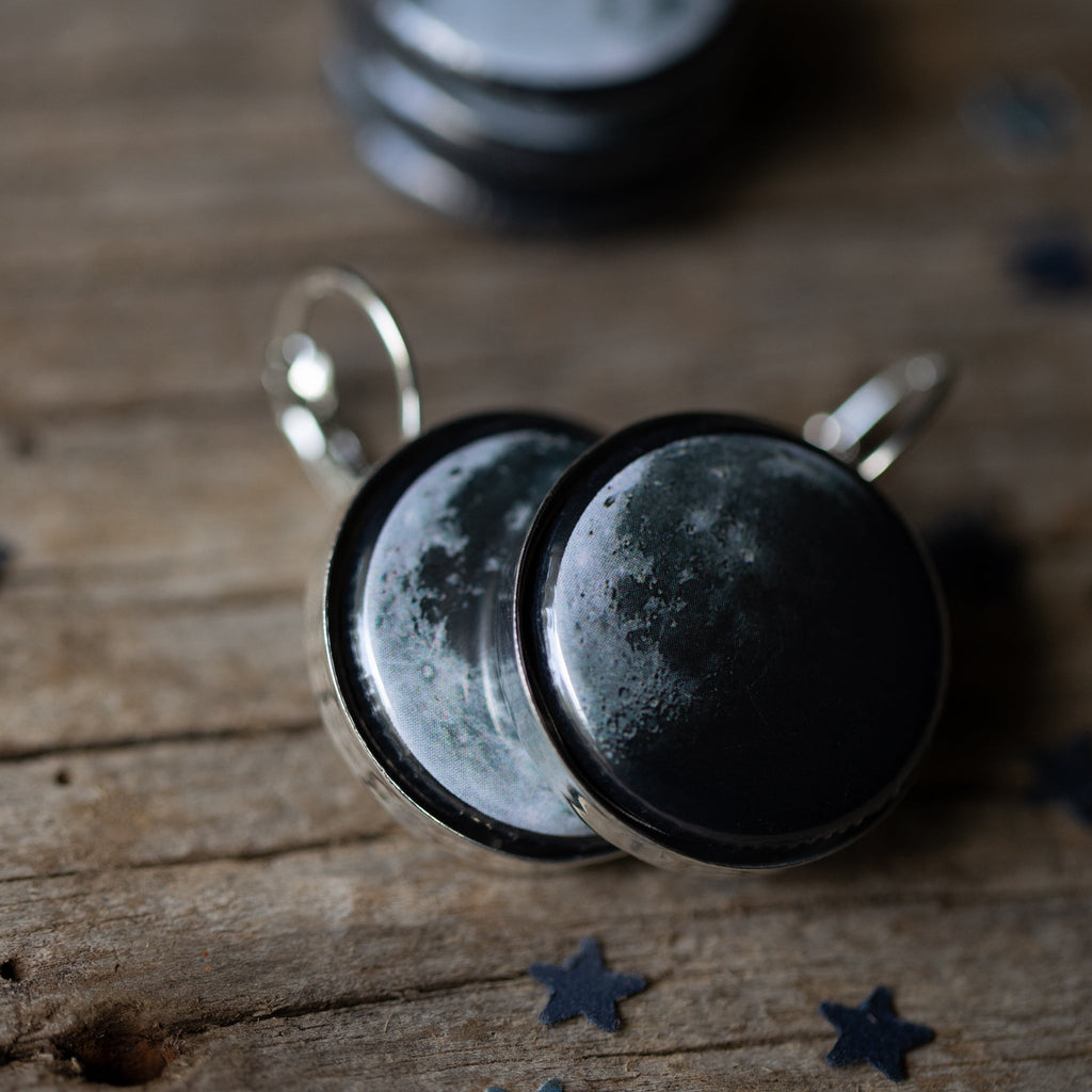 Interchangeable Moon Phase Earrings in Silver or Bronze