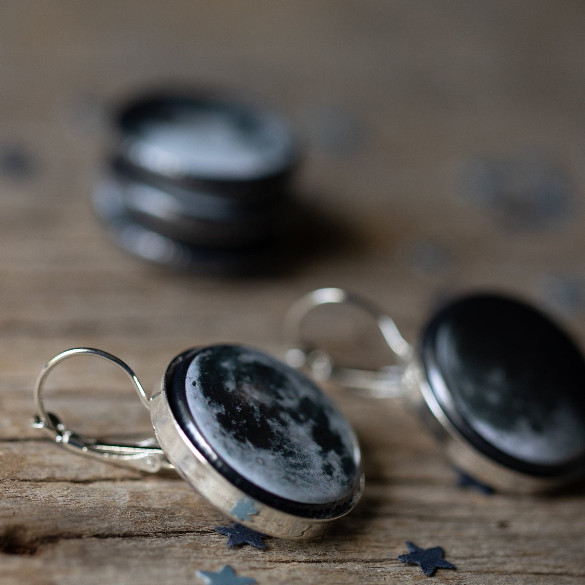 Interchangeable Moon Phase Earrings in Silver or Bronze