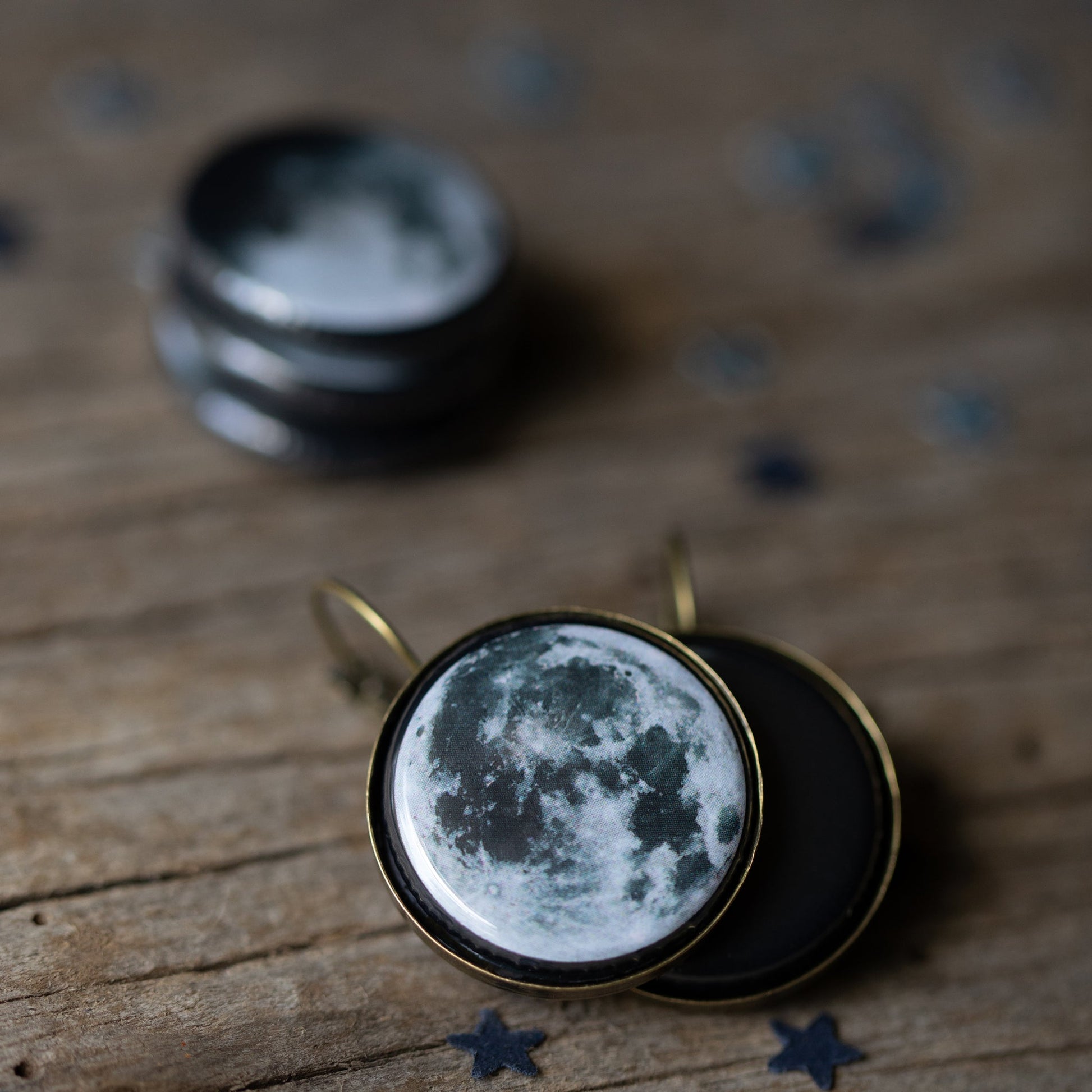 Interchangeable Moon Phase Earrings in Silver or Bronze