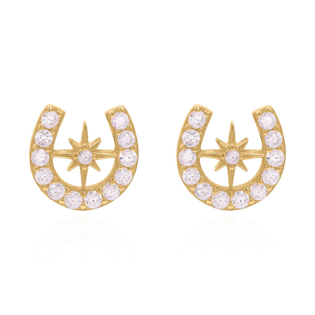 Zada Horseshoe Star Stud Earrings | 18K Gold Plated